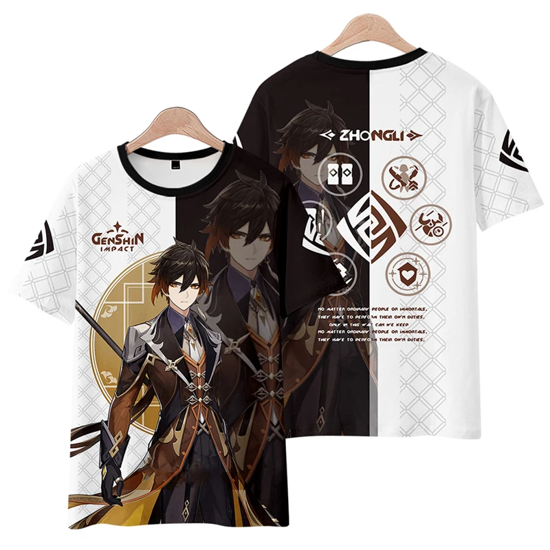 

2026 Animation Genshin Impact Zhongli Game Impression Peripheral short sleeve T-shirt kimono anime cos printed shorts suit