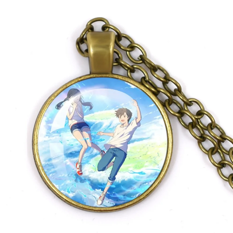 Hot Sales Anime W-Weathering with you Character Hodaka and Hina 25MM Round Necklace Glass Handmade Necklace Jewelry Gift