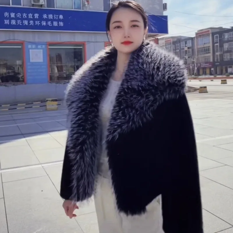 2026 New Environmentally Friendly Fur Jacket Fox Fur Collar Short Coat 2026 New Korean Thick Warm Jackets Furry Outerwear