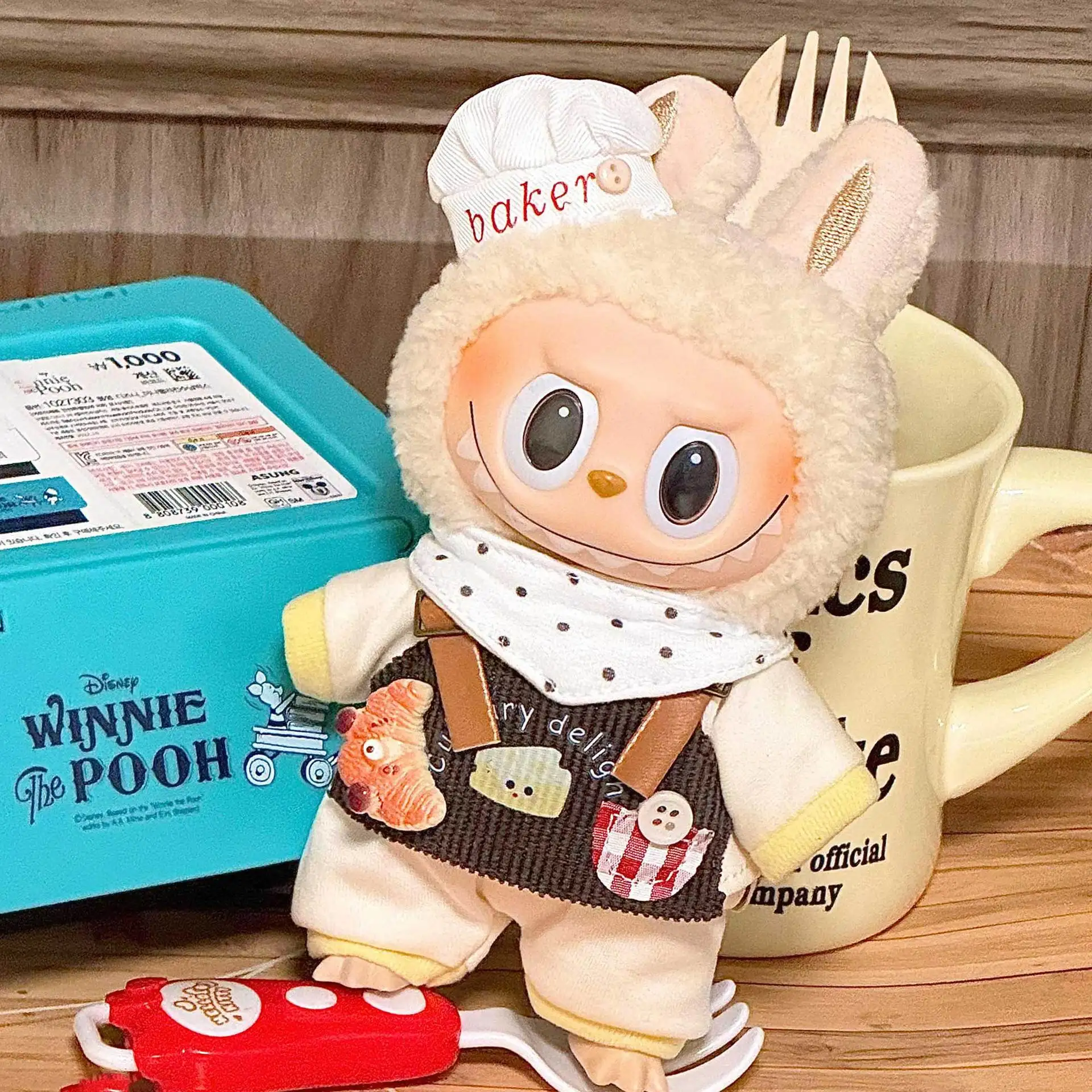 

15/17cm Labubu 1st - 3rd Gen Vintage Chef Set Chef Hat Polka - Dot Scarf & Food Apron Birthday Parties