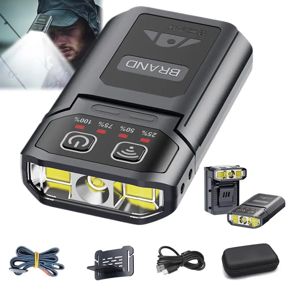 Smart Sensor Headlamp Cap Clip Light USB Rechargeable Strong Light Fishing Flashlight Waterproof Long Endurance Night Fishing