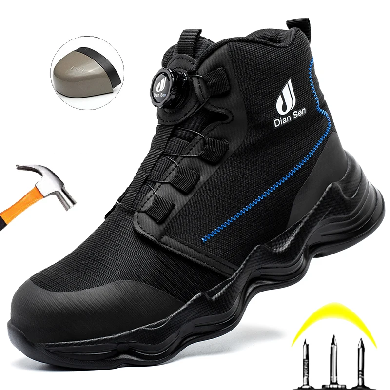 

Мужские защитные рабочие ботинки со стальным носком, неразрушимые, противоударные, с поворотной застежкой, высокие, дышащие кроссовки