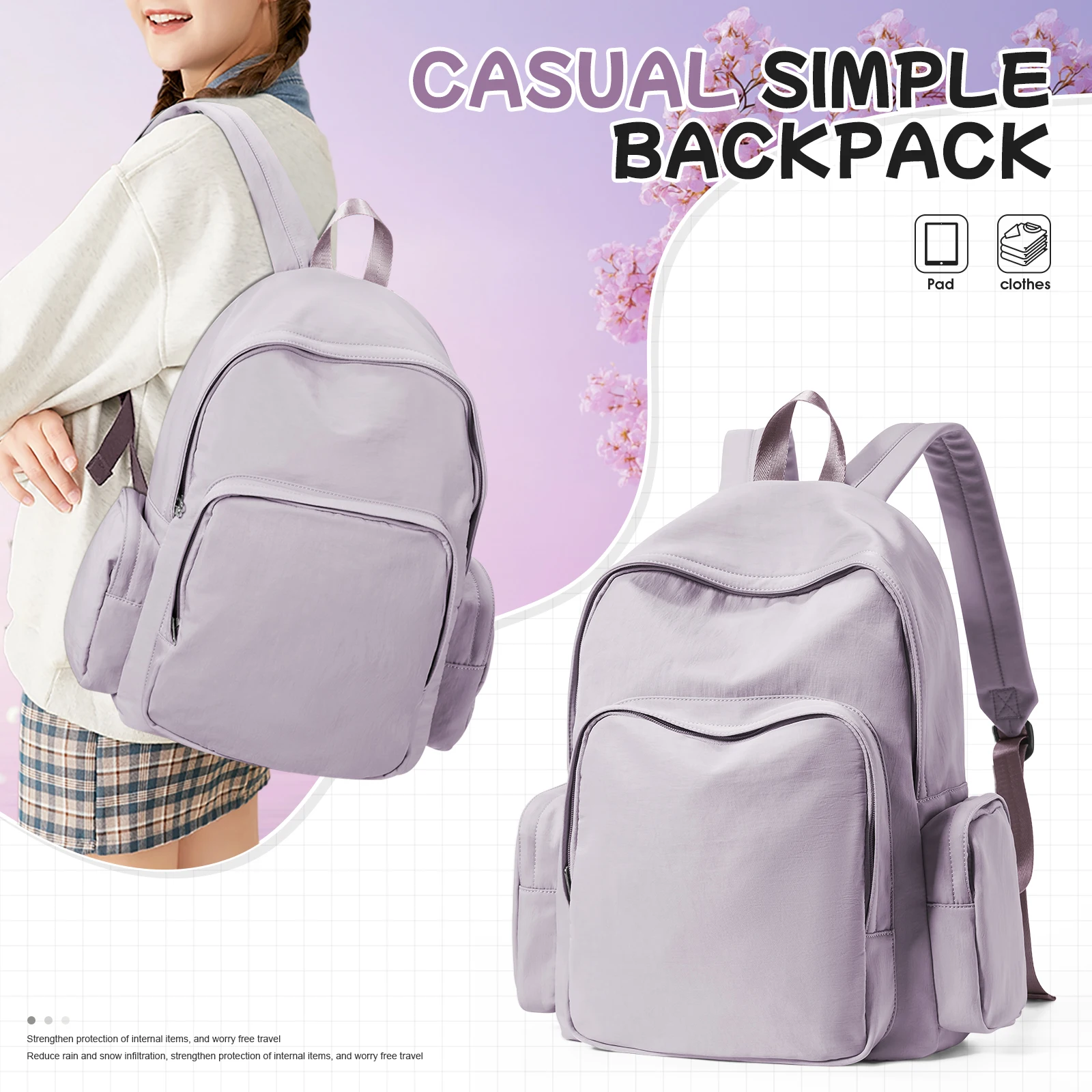 Backpack for Women Lightweight Nylon Girls School Backpacks Simple Backpack Durable Stylish Perfect for Students Back to School