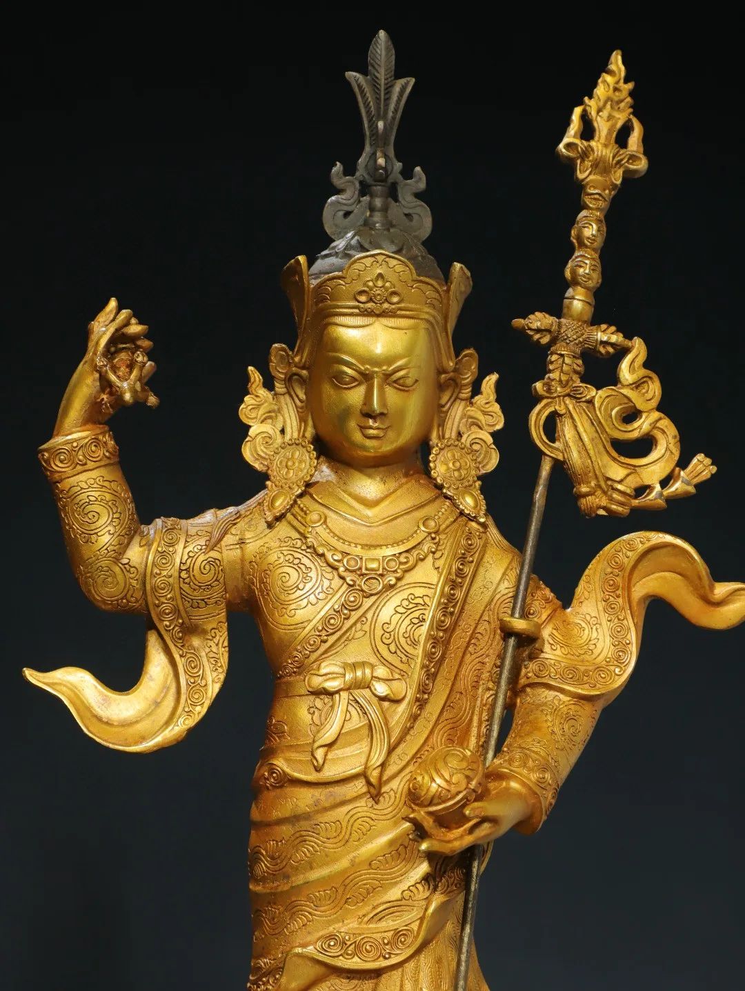 Tibetan Pure Copper Brass Gold-plated Lotus Peanut Master Large-sized ornaments like home Buddhist temple 45cm supplies