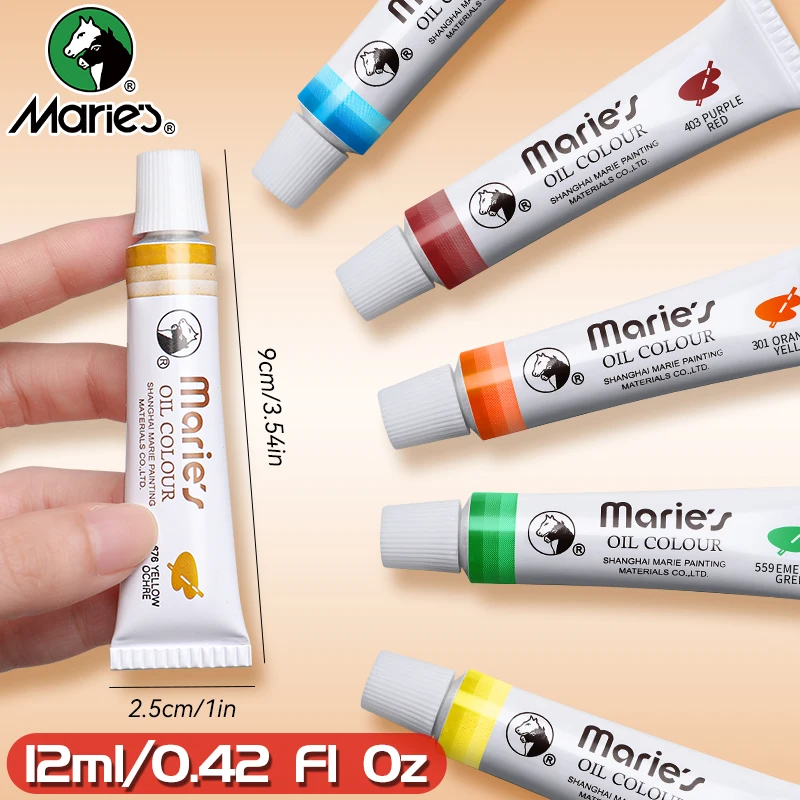マリーの18色オイルペイントセット 25本 ブラシ7本付き、12ml/0.42オンスチューブ、キャンバス、クラフト、石、卵用、大人、学生、アーティスト用