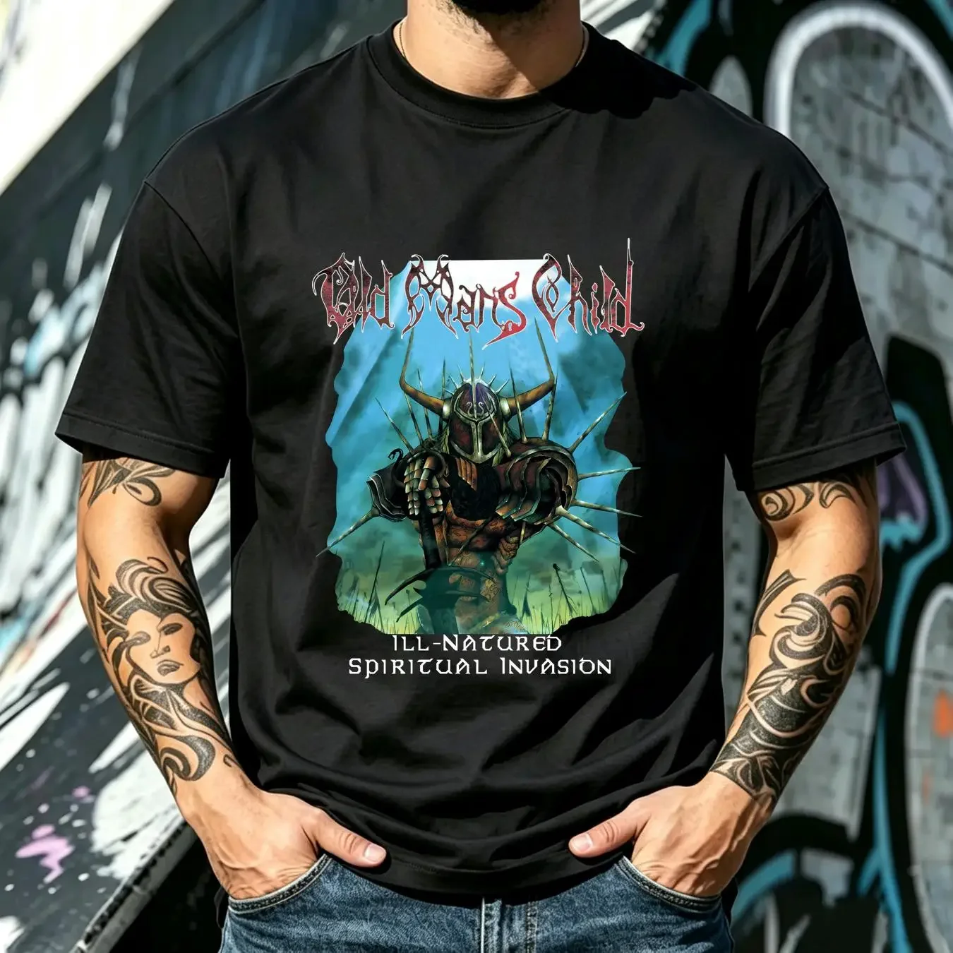 washed T Shirt Old Man's Child 'Ill Natured Spiritual Invasion' NEW OFFICIAL vintage Washed streetwear Versatile graphic