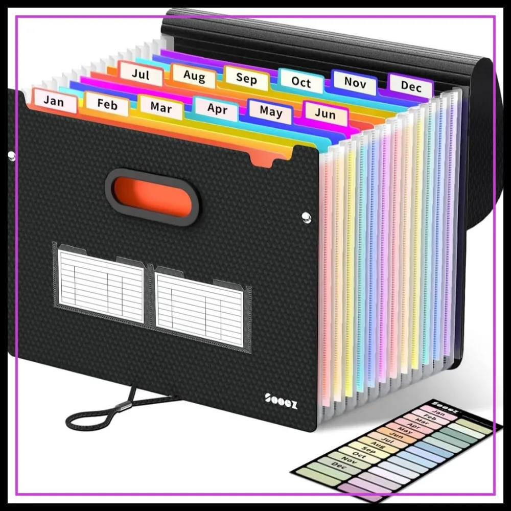 

Expanding File Folder with 12 Deeper Pockets, Never Cover Up Index Tabs, Letter A4 Size for Home Office School