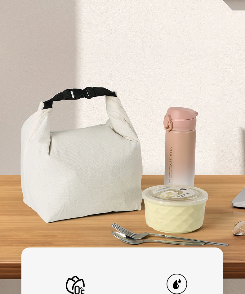 Tragbare Lunch-Tasche aus Canvas - Tragbare Lunchbox für Büroangestellte mit Wärmeisolierungsfunktion - Tragbare Lunch-Tasche mit großem Fassungsvermögen – Detail 3