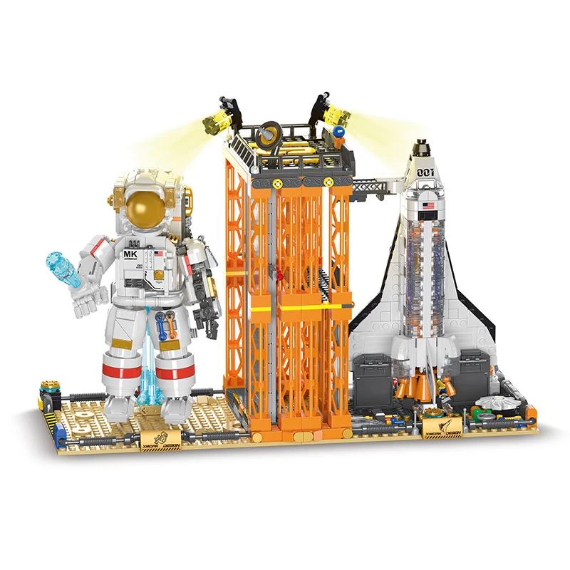1623PCS Space Bookend Building Blocks Sets Astronaut Rocket With Light Small Particle Bricks Model Toys Ornament Holiday Gifts