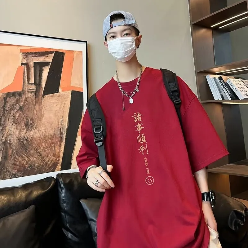 Hong Kong Style Everything Goes Well T-shirt Dicetak 【 M-8XL 】Fashion Summer Men's Super Large T-shirt