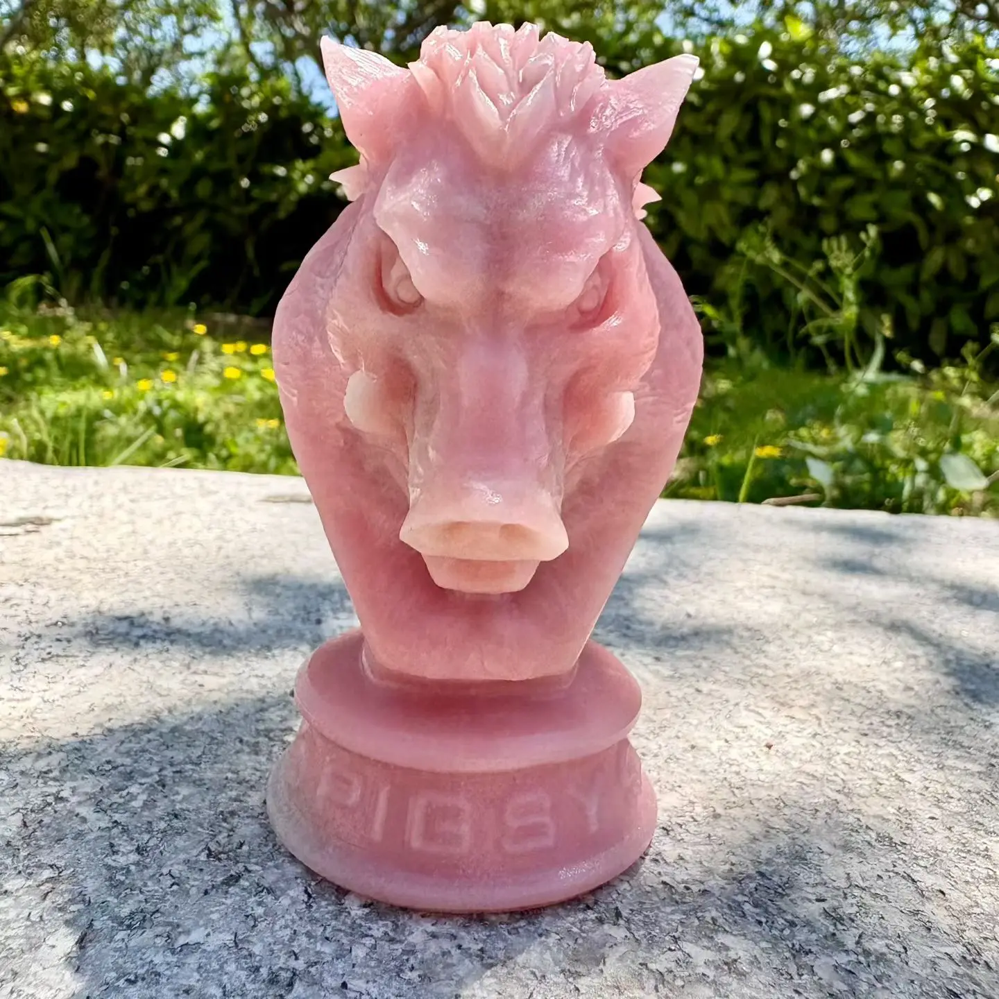 Natural Pink Opal Wild Boar Head Carving Healing Mineral Polished Home Decor Ornament Gift-Quality Stone Figurine