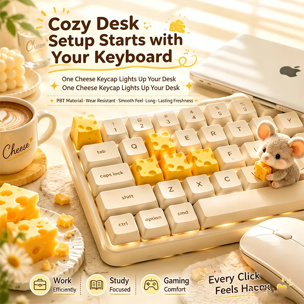 Cute Creative Cheese Custom Keycaps Fit Cross Stem Mechanical Keyboard Personalized Replacement Keycap Free Brush & Key Puller