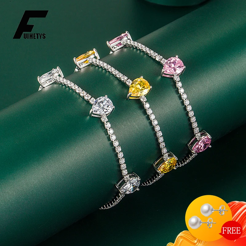 

Fashion Women Bracelet 925 Silver Jewelry Water Drop Shape Zircon Gemstone Hand Accessories Wedding Bridal Party Gift Wholesale