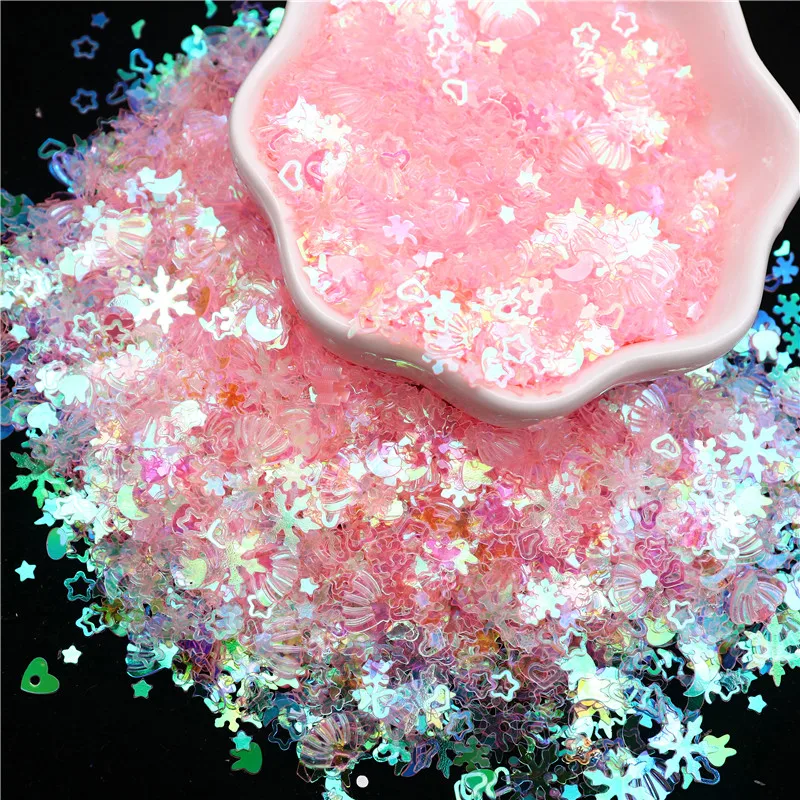 Transparent Pink Sequins Paillettes Mix Snowflake Heart Flower Round Shape Sequin for Nails Art Manicure Wedding 20g