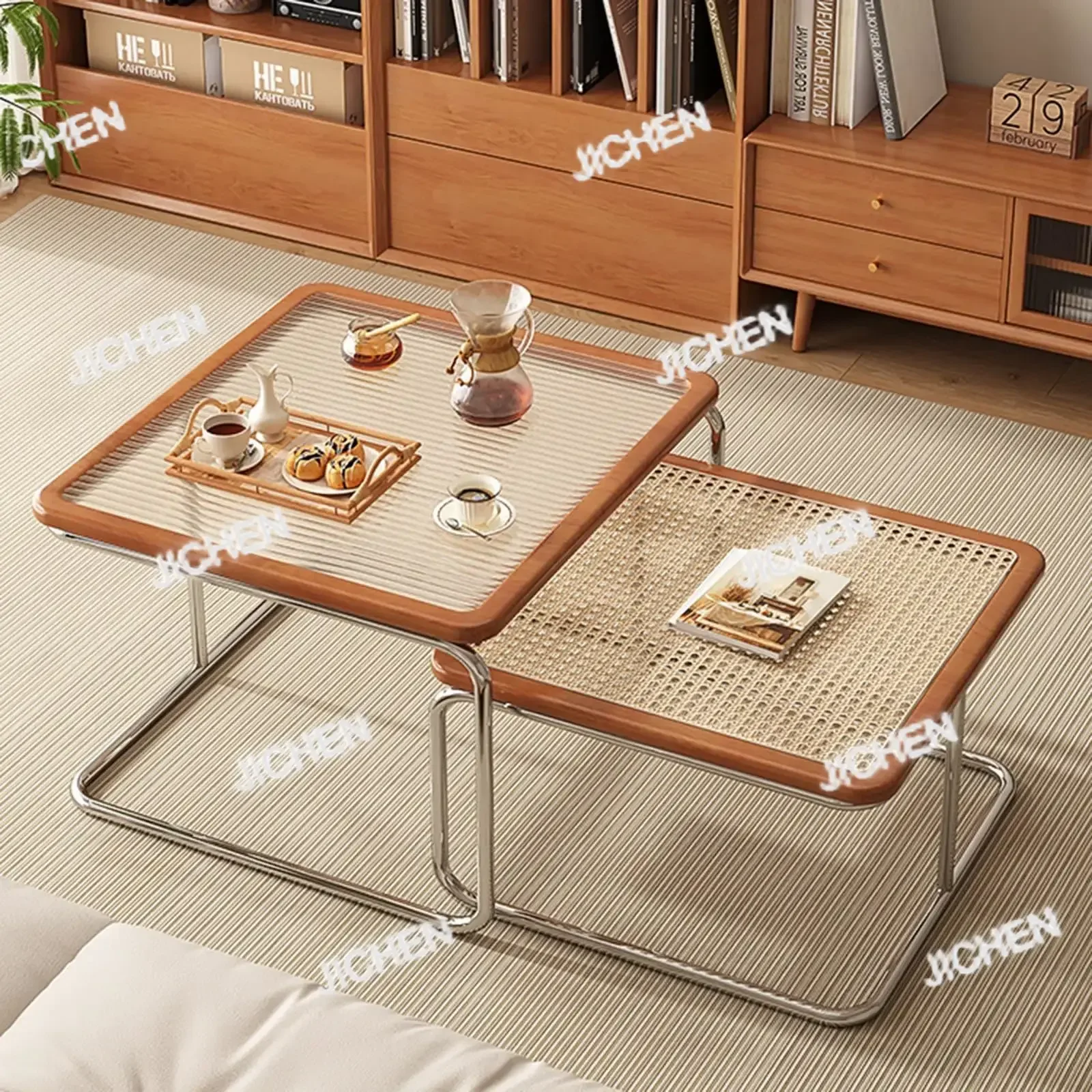 ZQT Nesting Coffee Table Set Of 2 Round Coffee Table With Adjustable Industrial End Table Side Tables For Living Room Balcony Ya