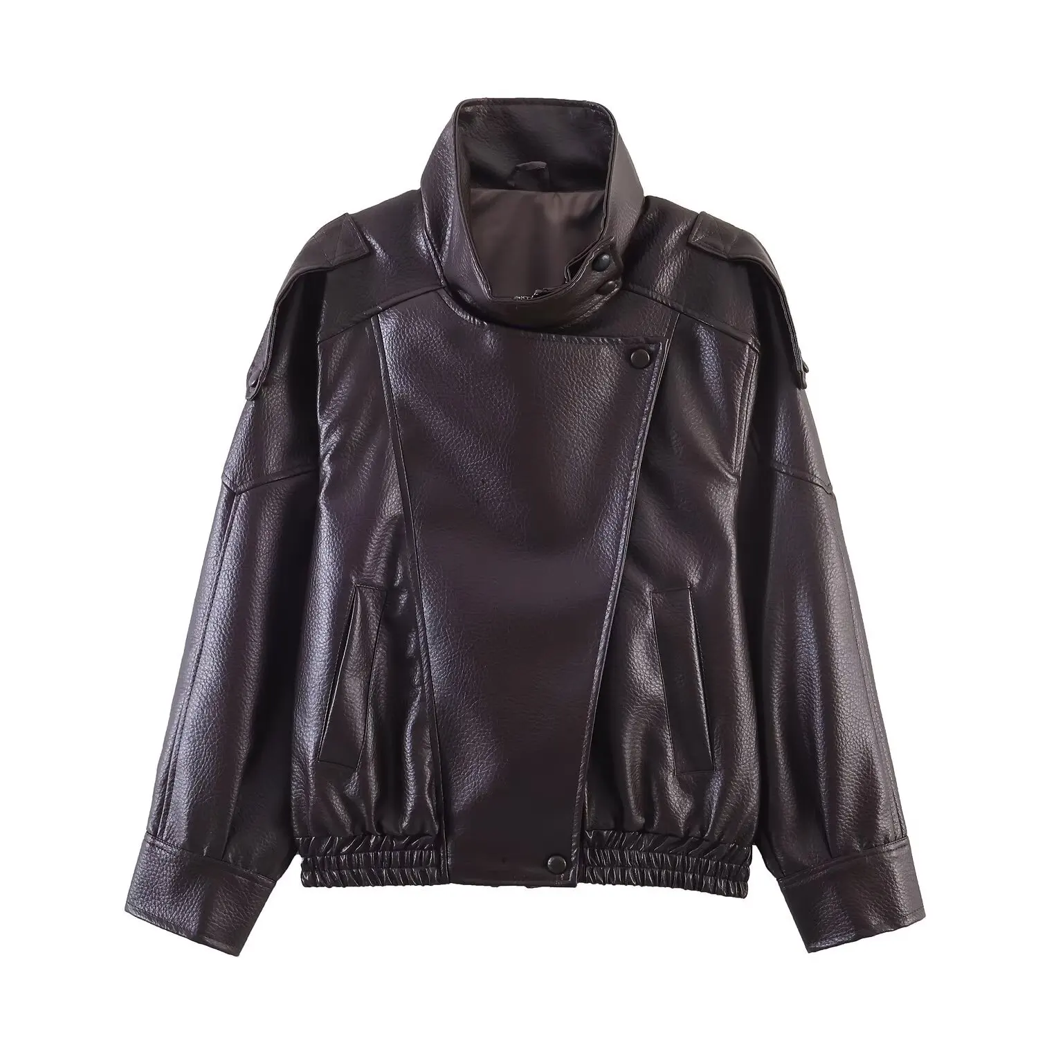 

Женская модная повседневная высококачественная трехцветная кожаная куртка на пуговицах, черная, коричневая, из искусственной кожи, байкерская куртка для женщин MHGH