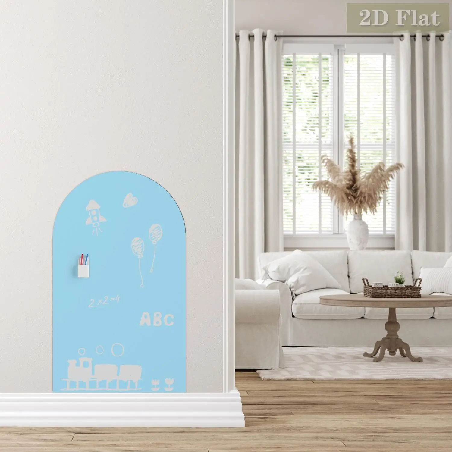 1 pçs luz azul arqueado decorativo quadro branco magnético adesivo de parede, auto-adesivo, fácil de remover, decoração da sala de estar