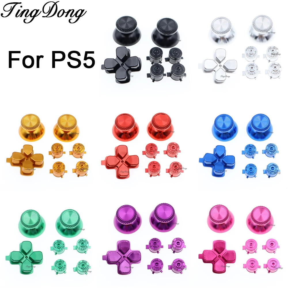 1set Metal Aluminum Bullet Buttons D-pad Thumbstick Analog Grip For PS5 DualSense Controller Direction Action Keys Mod Parts
