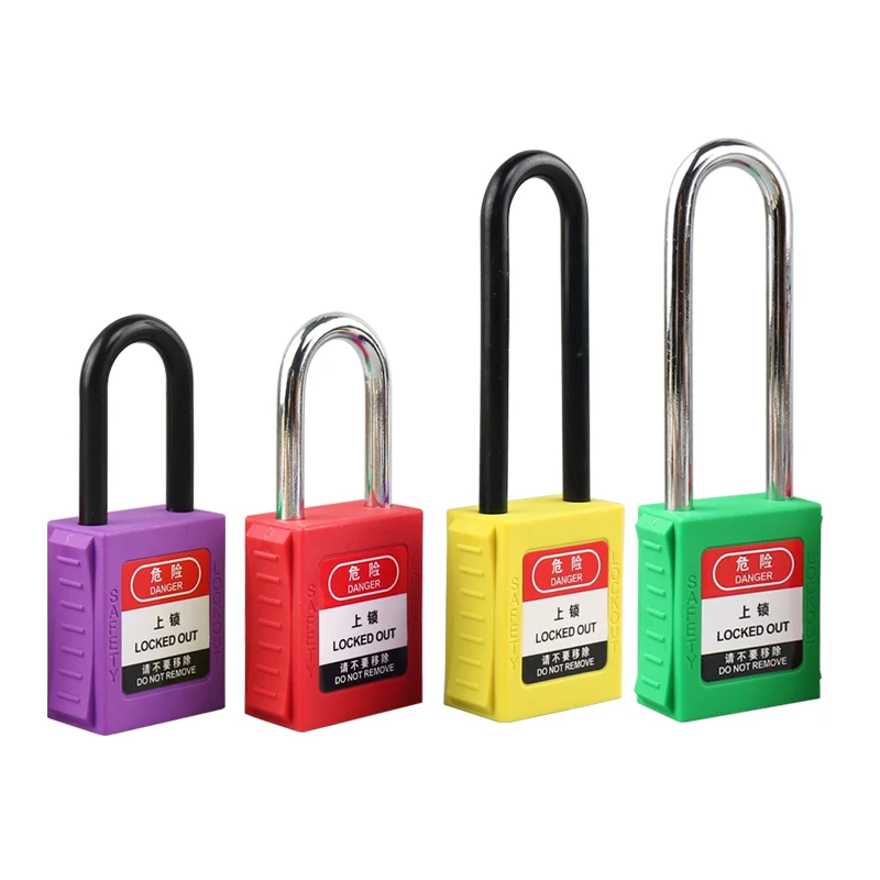 Lucchetto di sicurezza ABS per corpo con guscio ad arco con grillo isolante da 38 mm ad alta sicurezza con dieci colori