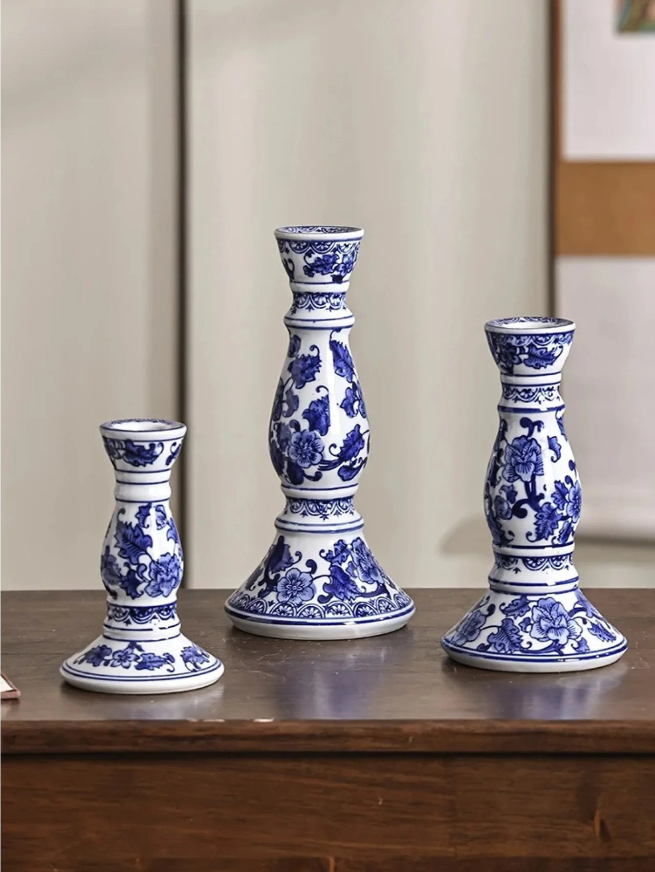 Luxury Ceramic Candlestick Blue and White Porcelain Candlestick  Jindezhen Candle Holder Livingroom Decoration Table Ornament