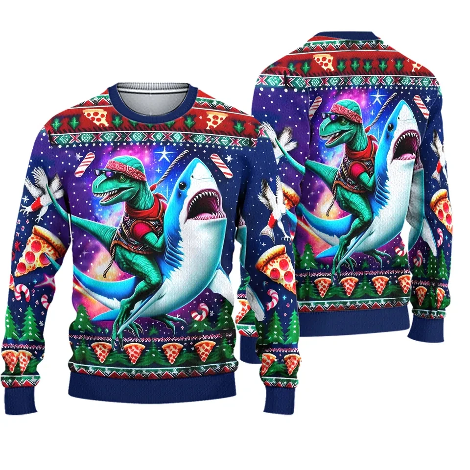 

Ugly Christmas Sweater Animals Graphic Sweater For Woman Sweater Fashion Crew Neck Cats Dinosaur Tops Polyester Sweatshirts Men