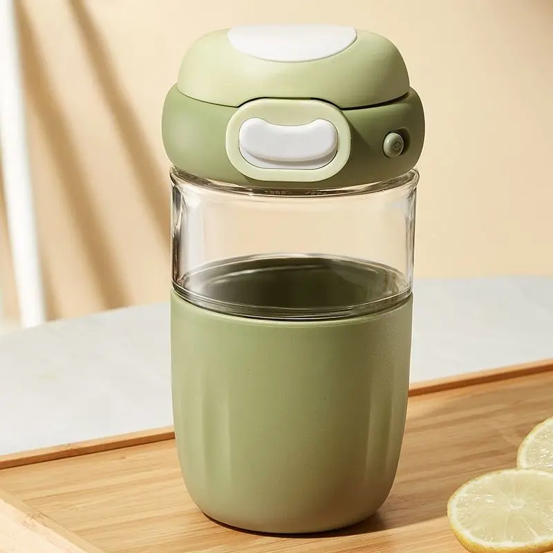 زجاجة مياه زجاجية للتخييم في الهواء الطلق سعة 450 مل من السيليكون الزجاجي الخالي من مادة BPA