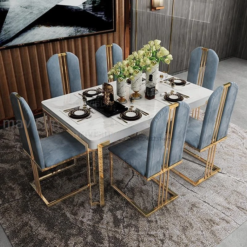 Rectangular Dining Table Furniture Cafe Table Kitchen Stone Set 4-6 People Steel Base Living Room Mesas De Jantar Mainland China