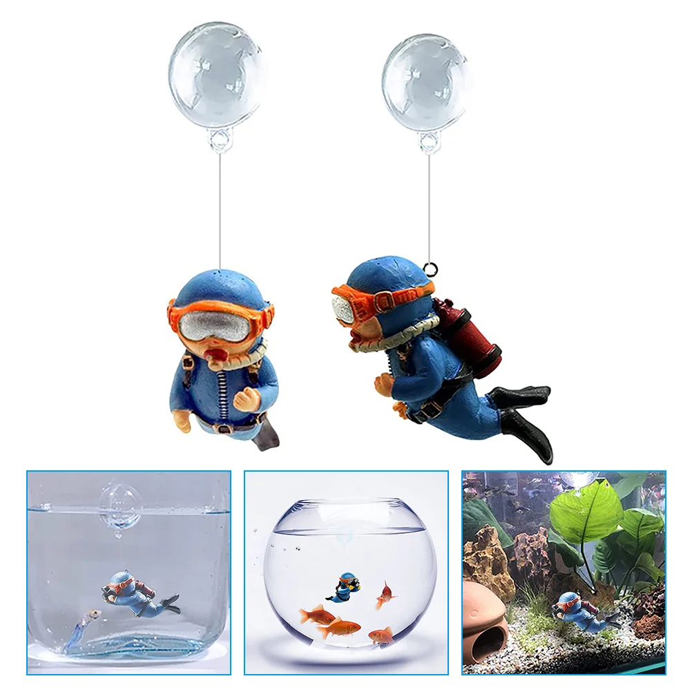 

2 Pcs Fish Tank Ornament Simulation Diver Decor Figurine Large Clear Ornaments Decoration Floating for Aquarium