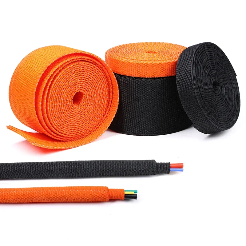 1~50m PET Braided Cable Sleeve Heat Shrink Tube Insulation Flam Retardant Shrinkable Wrap Sheath Wire Protection Cable Organizer