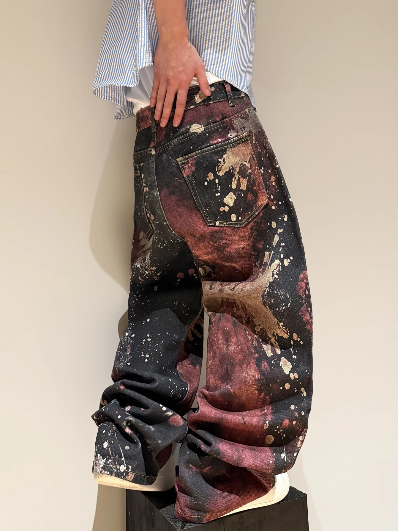 Immagine 7: Jeans da uomo di marca americana alla moda, vestibilità ampia con stampa 3D, design unico ed elegante, pantaloni a gamba larga casual e versatili