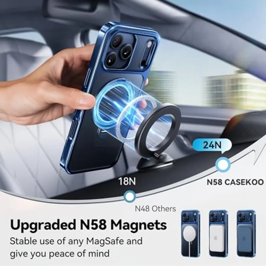 Custodia con supporto magnetico Spin 360 dal design lucido blu intenso per iPhone 17 Pro con compatibilità MagSafe e protezione militare da 17 piedi