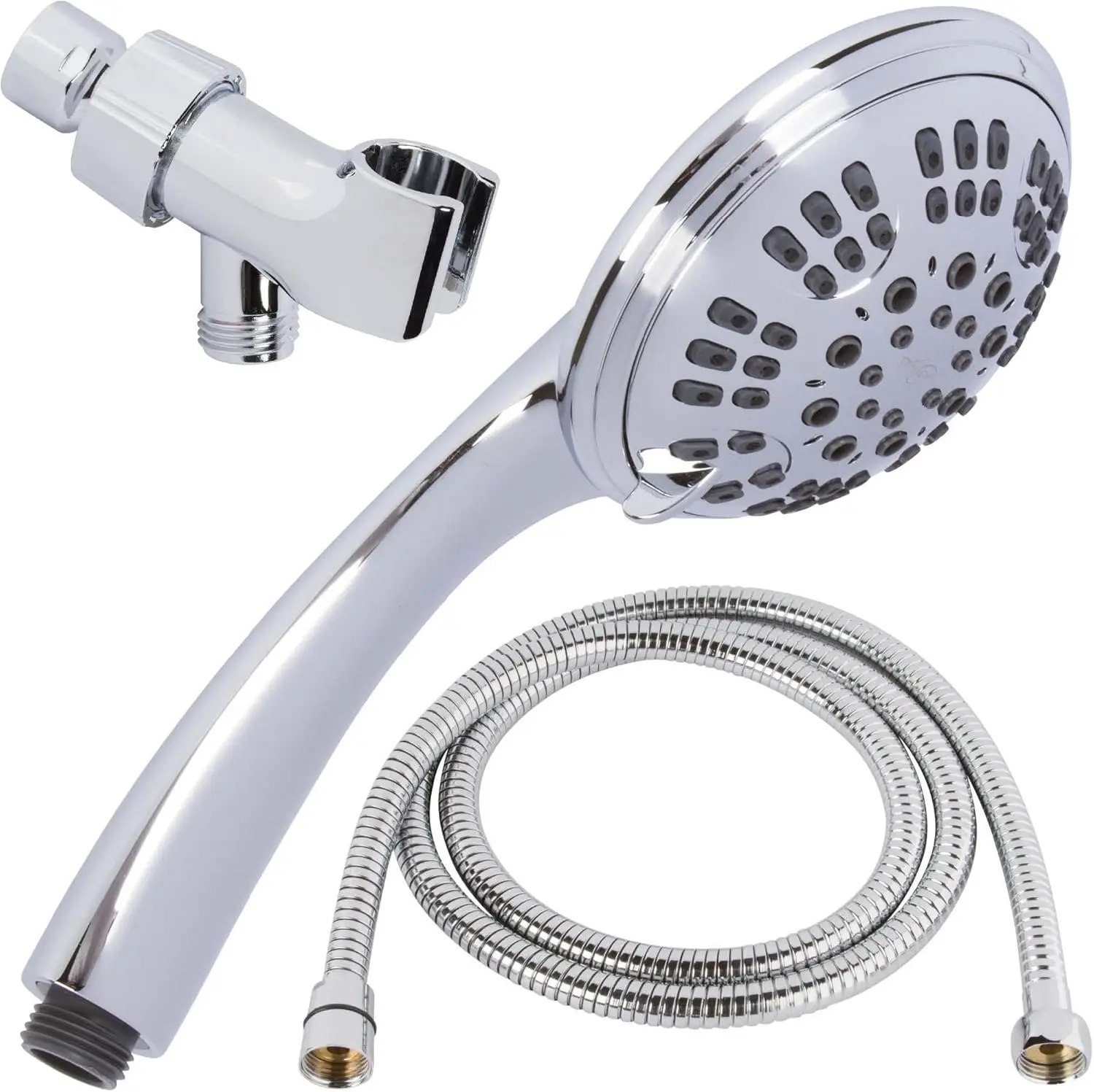 

6-Function High Pressure Handheld Shower Head Kit with Hose and Bracket, Easy Install, 2.5 GPM, Polished Chrome