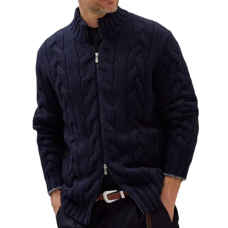 Mens Jackets Sweater Cardigan Autumn and Winter New Solid Color Zipper Cardigan Knitted Coats Male Tops