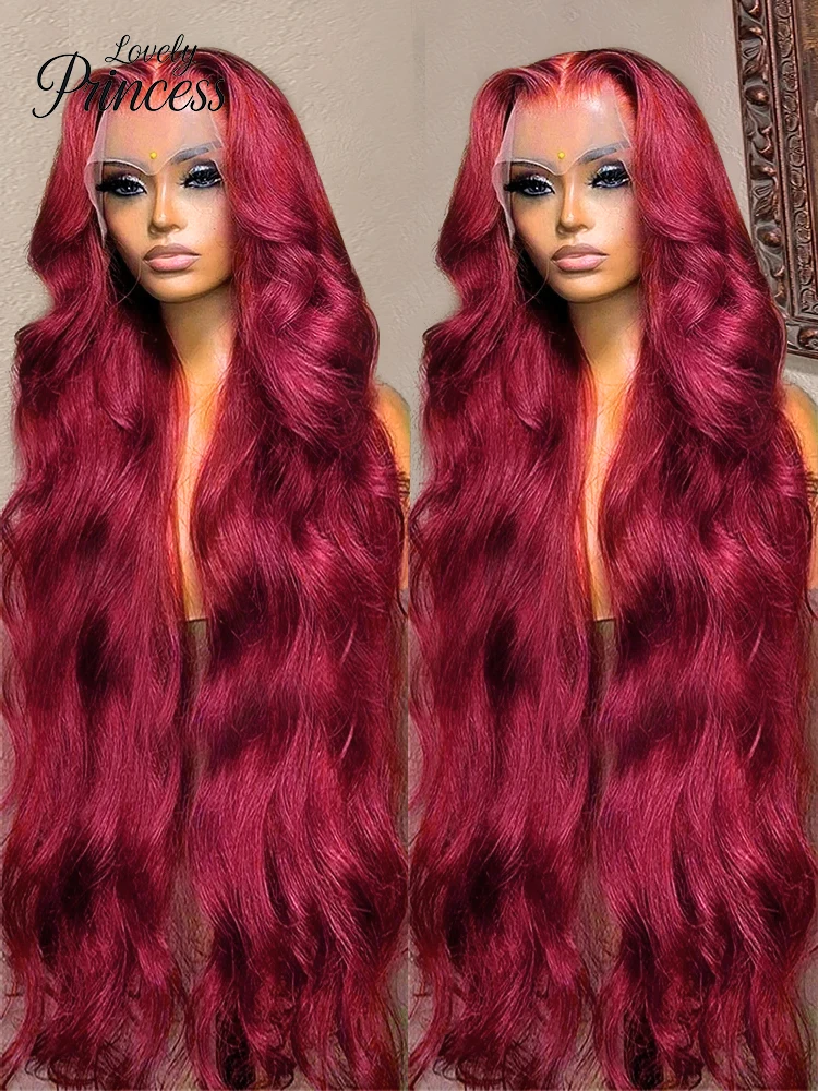 

99j Burgundy Body Wave Human Hair 13x6 Hd Transparent Lace Front Wig 13x4 Curly Colored 30 38 Inch Brazilian Hair For Women