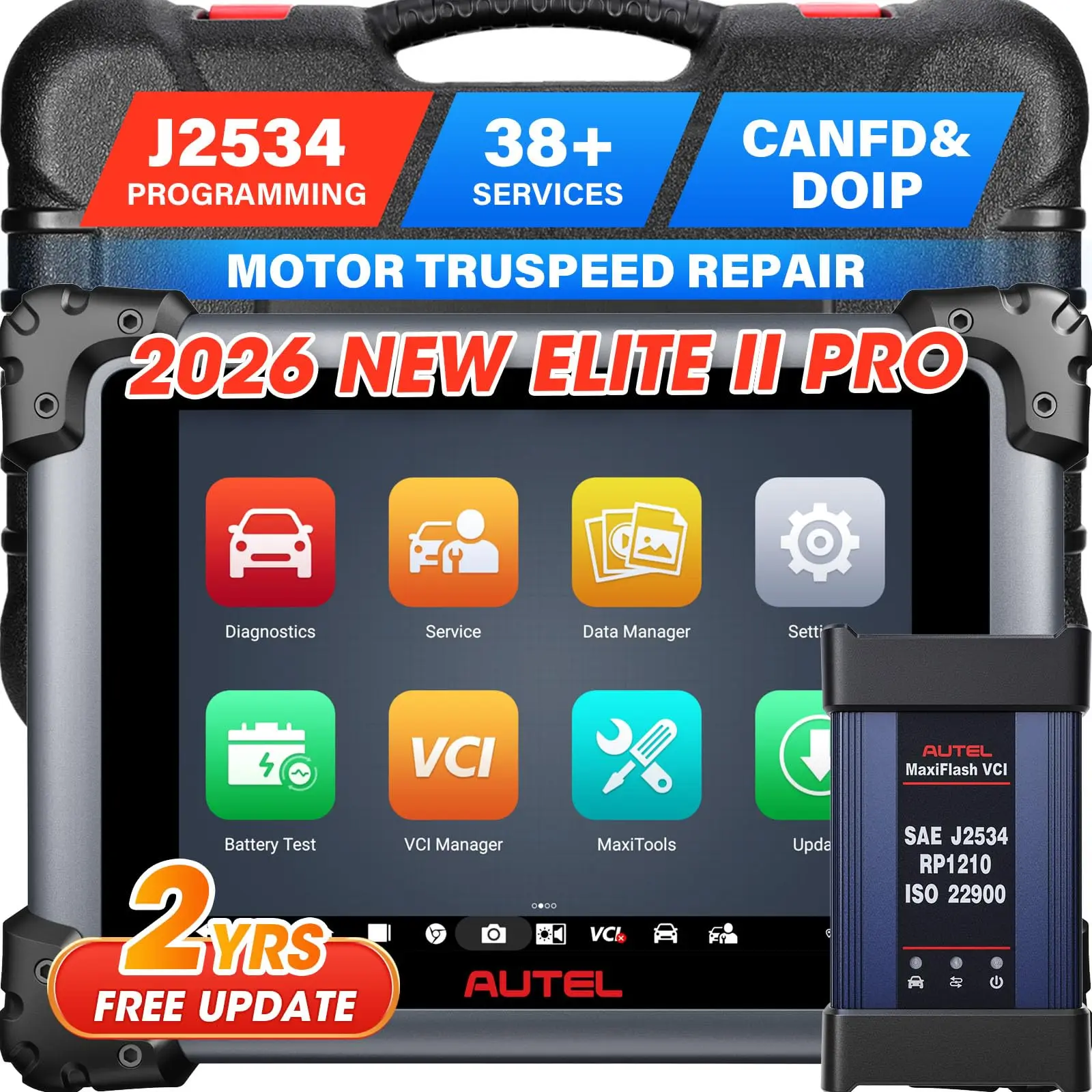 2026 Autel MaxiSys Elite II Pro Scanner Car Diagnostics Tool J2534 ECU Programming Coding DoIP CANFD 40+ Resets 3K+ Active Test