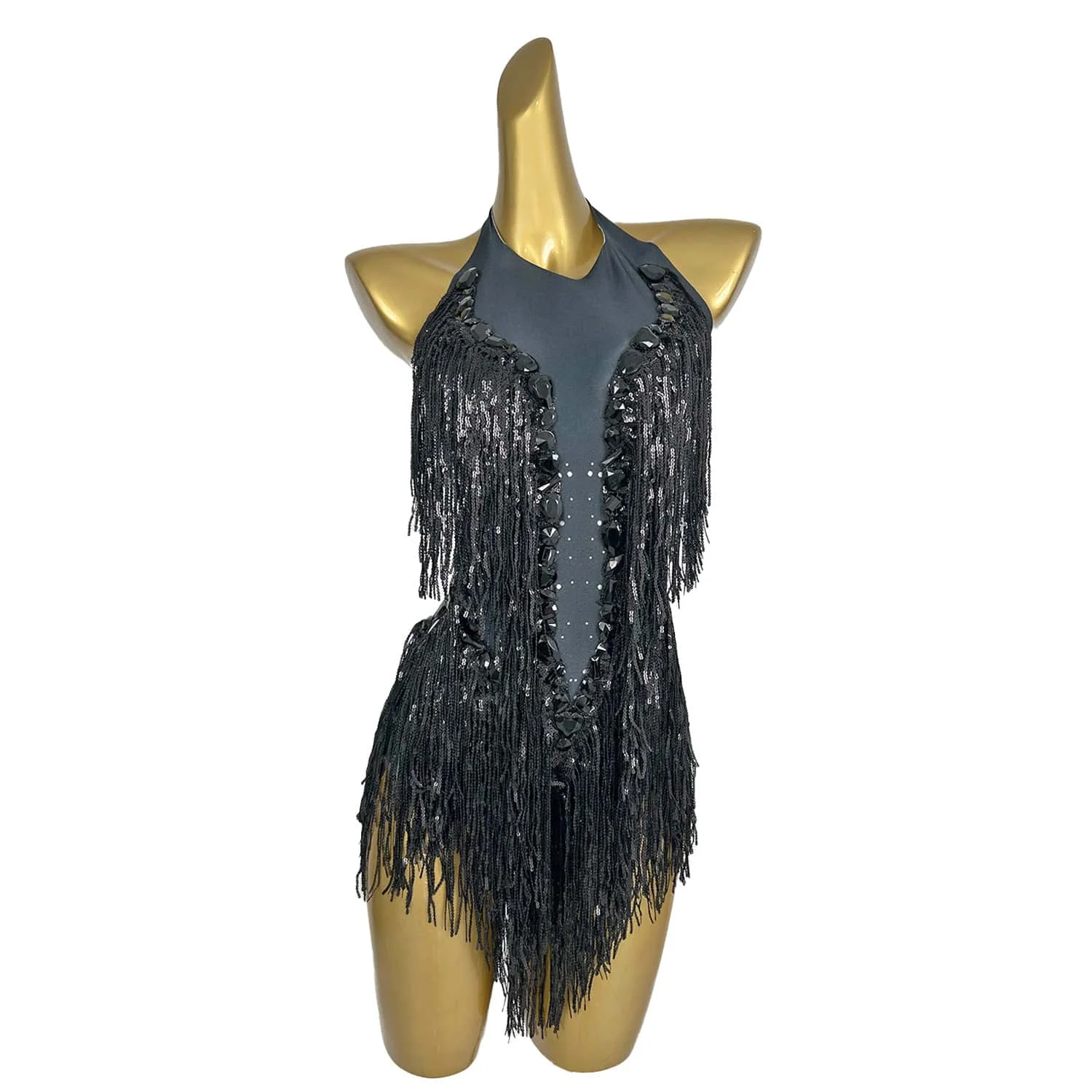 

Fashion Black Tassle Carnival Jumpsuit Women Sexy Stage Show Costumes Sparkle Beading Party Prom Club One-Piece Bodysuits Shuye