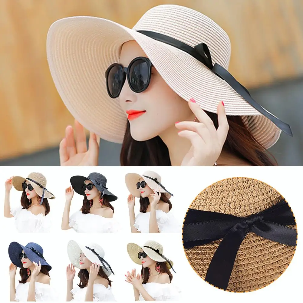 

Summer Large Wide Brim Sun Hats For Women Oversized Beach Hat Foldable Travel Straw Hat Lady UV Protection Sun Shade Hat M2C7