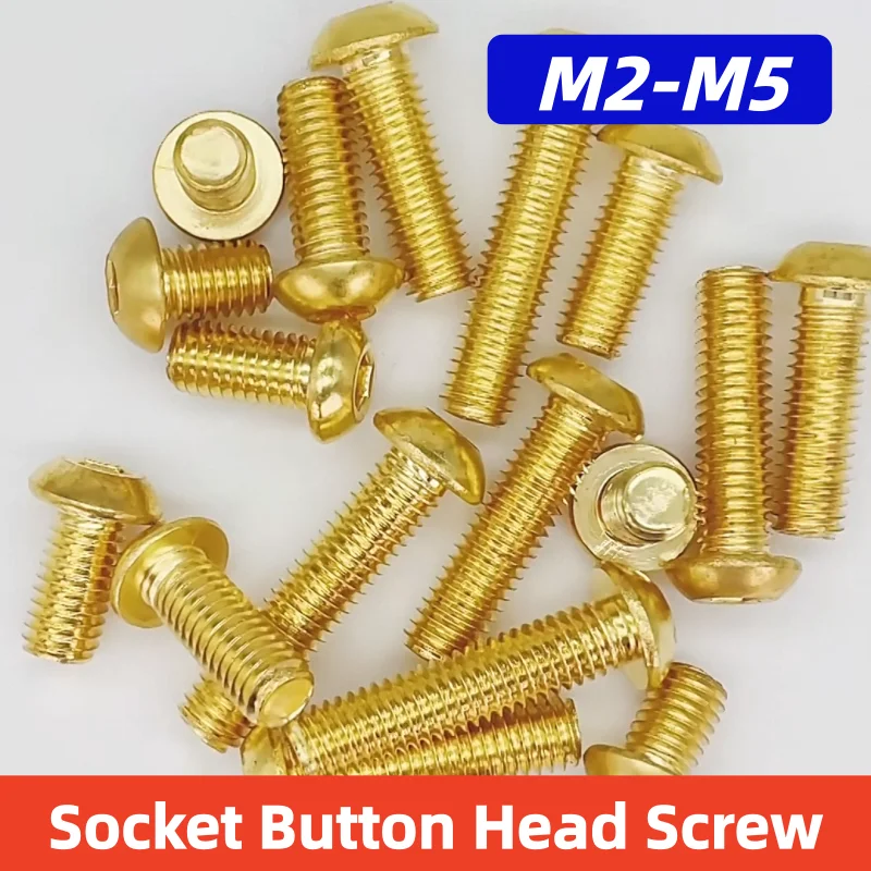 10/50Pcs M2‑M5 12.9 Grade Alloy Steel Titanium Gold Plated Button Head Hex Socket Allen Bolt Golden Pan Head Machine Screw