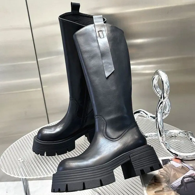 Round Toe Women Boots Over Knee Shoes Zipper Winter Footwear Over-the-Knee Rubber Autumn Lolita High Heel 2023 Ladies Leather