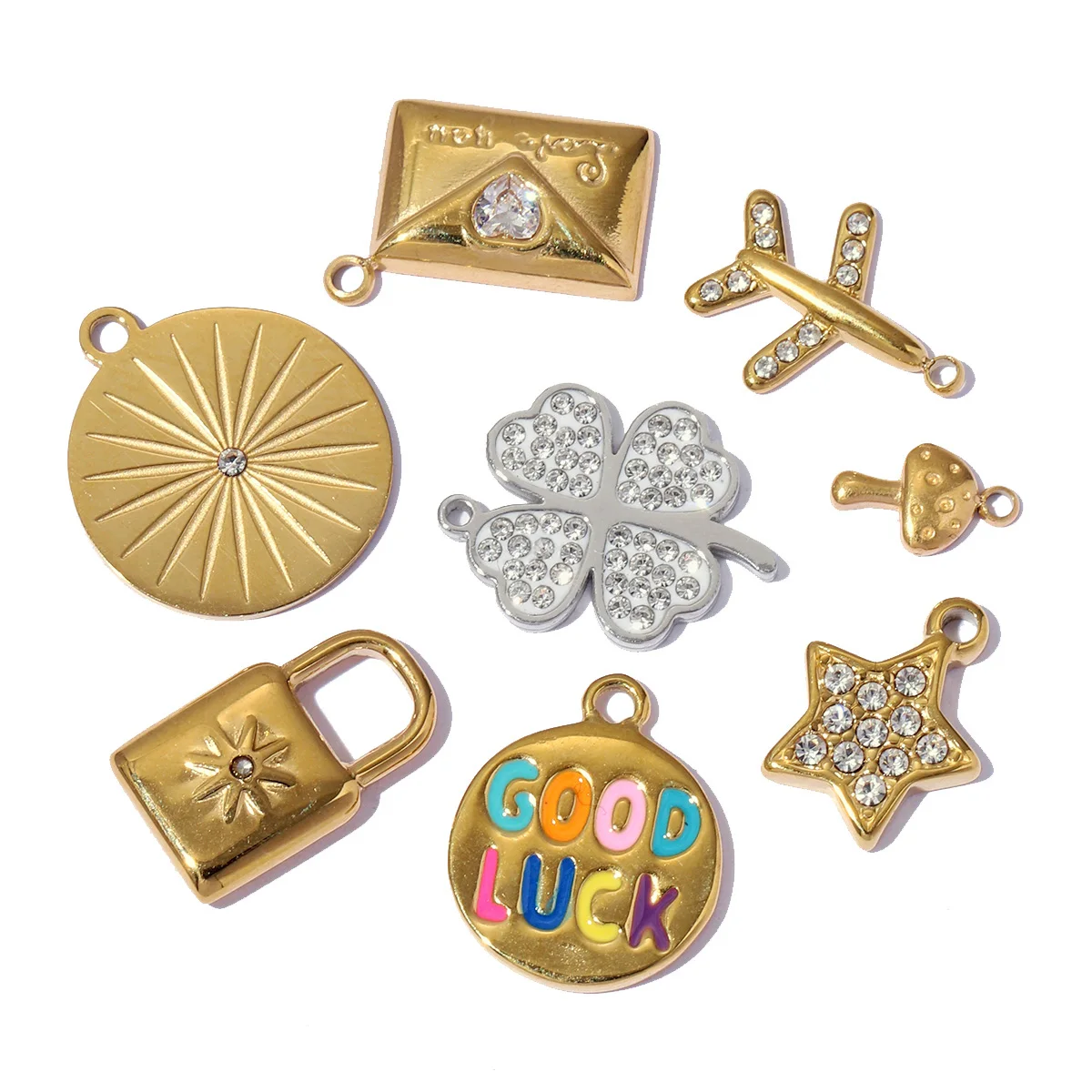 3pcs/lot Stainless Steel Padlock Clover DIY Charm Women Sunflower Jewelry Enamel Rectangle Heart Pendant Necklace Bracelet Make