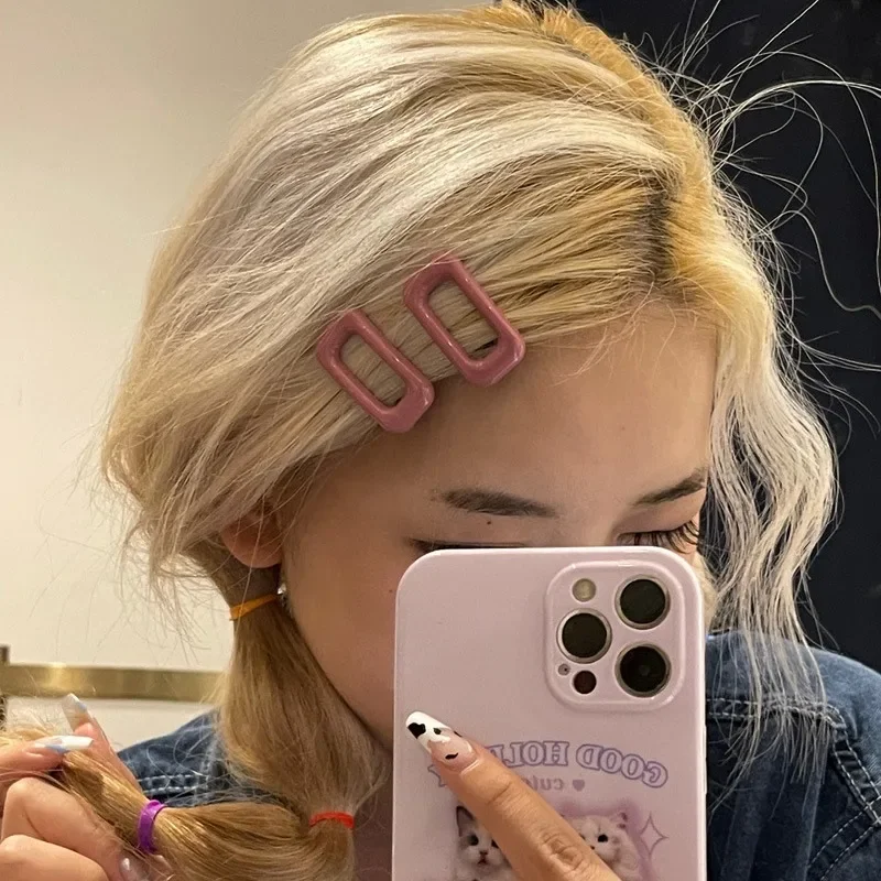 2Pcs Pink Mini BB Hair Clips Small Rectangular Hairpins Simple Style Side Clips Barrettes for Girl Hair Accessories New Headwear