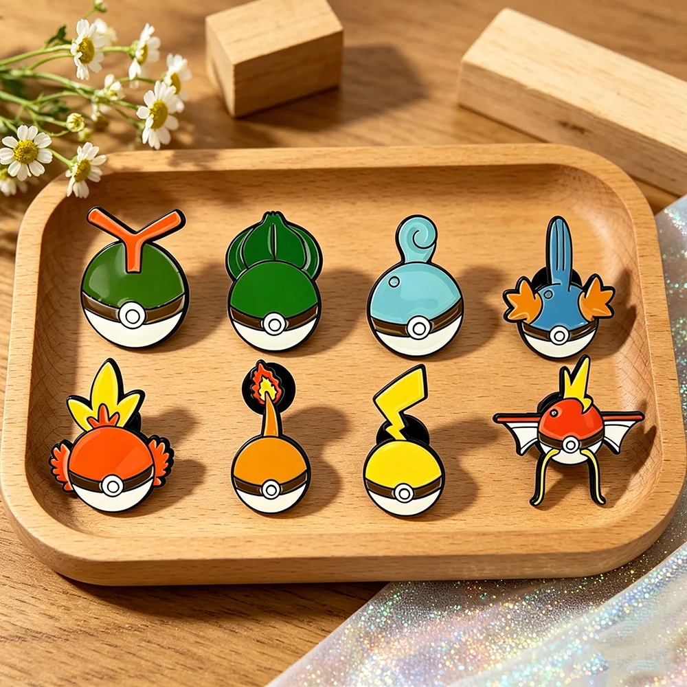 8-teiliges Anime-Elfen-Emaille-Pin-Set, Niedliche Cartoon-Pokeball-Anstecknadeln, Modeschmuck für Rucksack, Kleidung, Geschenke für Freunde
