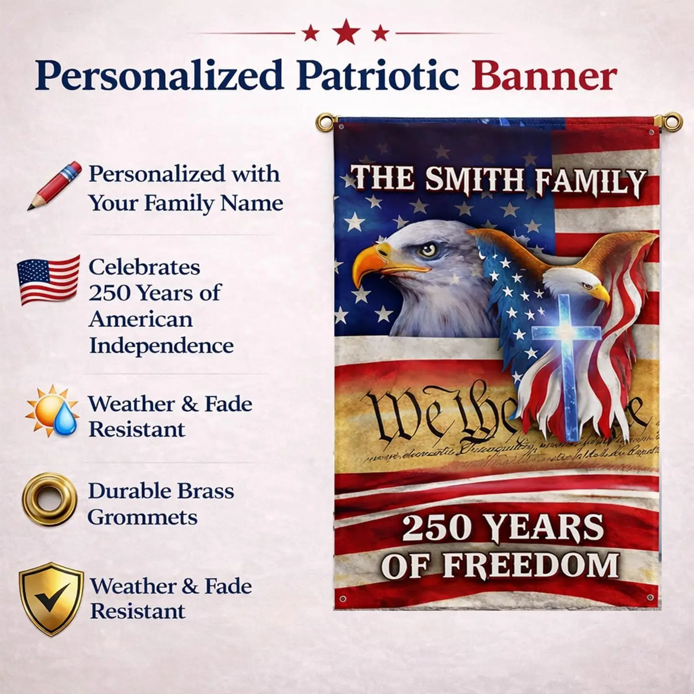 Personalized 250th Anniversary USA Garden Flag, Independence Day Family Gifts, Custom 250th USA Yard Flag with Family Name,  AAS