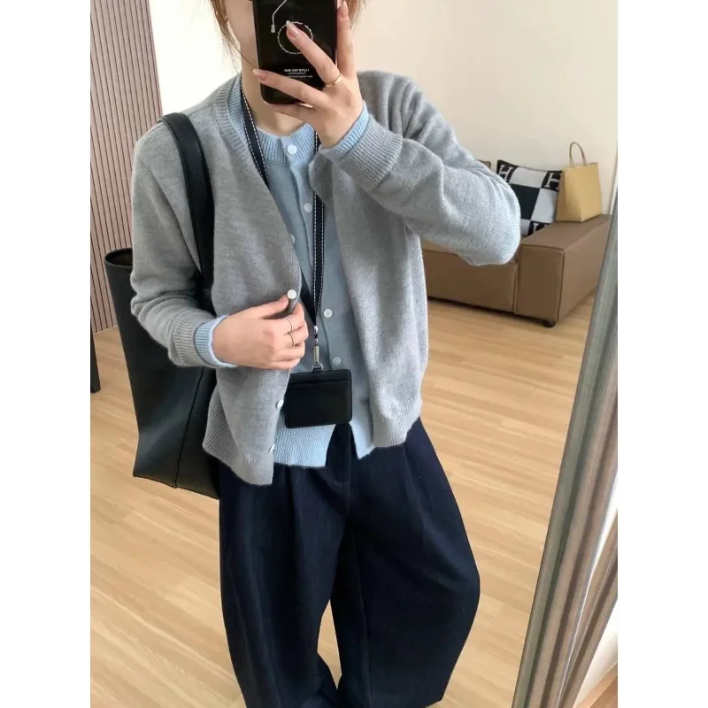 

Women's Fashion Fake Two Piece Knitted Cardigan Autumn Winter New Arrival Retro Casual Versatile Lazy Style Sweater Coat