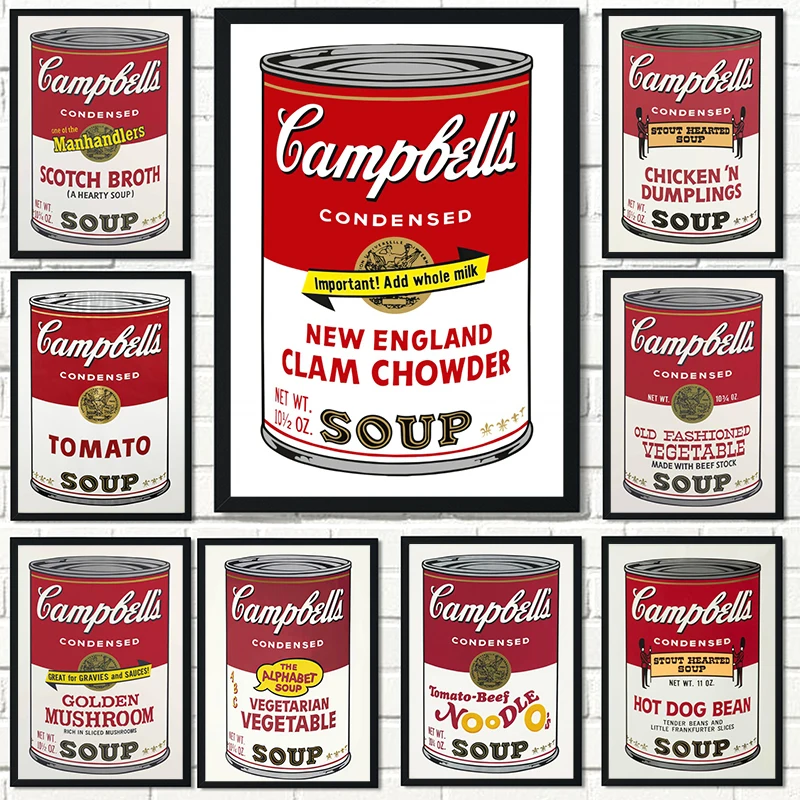 Andy Warhol Series Campbell Soup Canned Canvas Painting Aesthetic Poster and Prints Wall Art Picture Bar Restaurant Home Decor