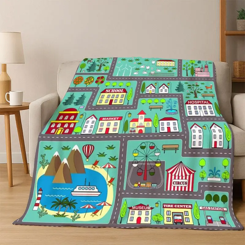 City Traffic Road Highway Runway Flannel Blanket Throw Blanket for Bedroom Living Room Bed Travel Camping Picnic Gift office