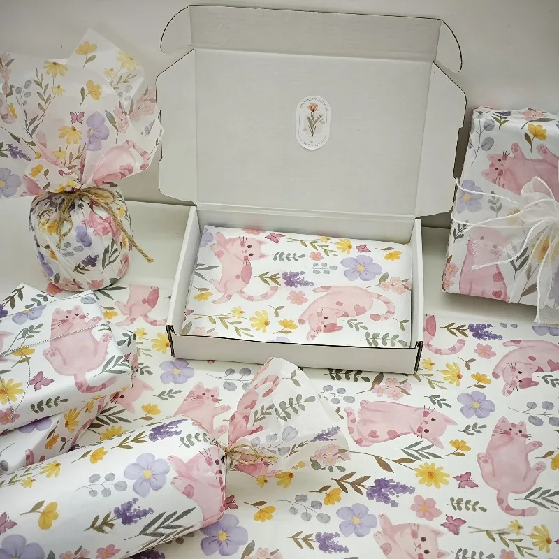 10/20/50 ورقة من ورق تغليف الهدايا بنمط زهرة بوش القط، ورق تغليف الهدايا مقاس 20 × 14 بوصة. لحفلات الزفاف وأعياد الميلاد