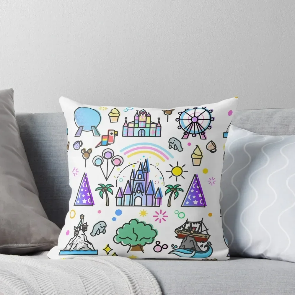 Happiest Place on Earth Collection. It's a Small World, Haunted Mansion, Princess Castle, Manatee, Ferris Wheel The Throw Pillow