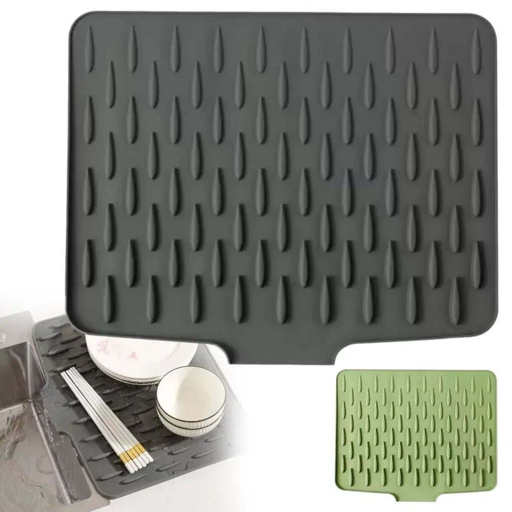 Silicone Kitchen Drainage Mat Heat Resistant Non-Slip Base Silicone Drain Mat Multi-Function Sloped Cutting Board Pad Sink Area