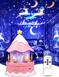 Proyector LED de unicornio y estrella para niños, lámpara de luz nocturna Musical con Bluetooth, decoración de habitación de princesa, 21 películas, 13